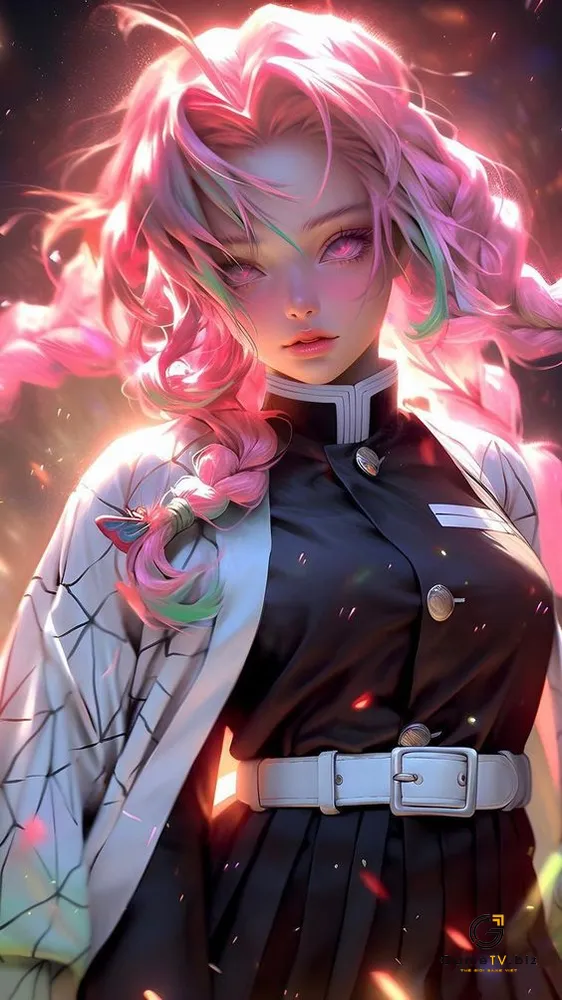 Hình anime nezuko cute tóc hồng 