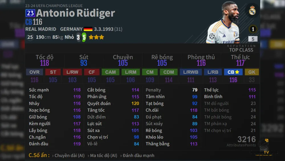 Cầu thủ FC Online - Antonio Rudiger 23UCL