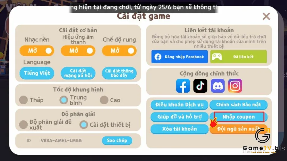 Cách nhập gift code Play Together Android