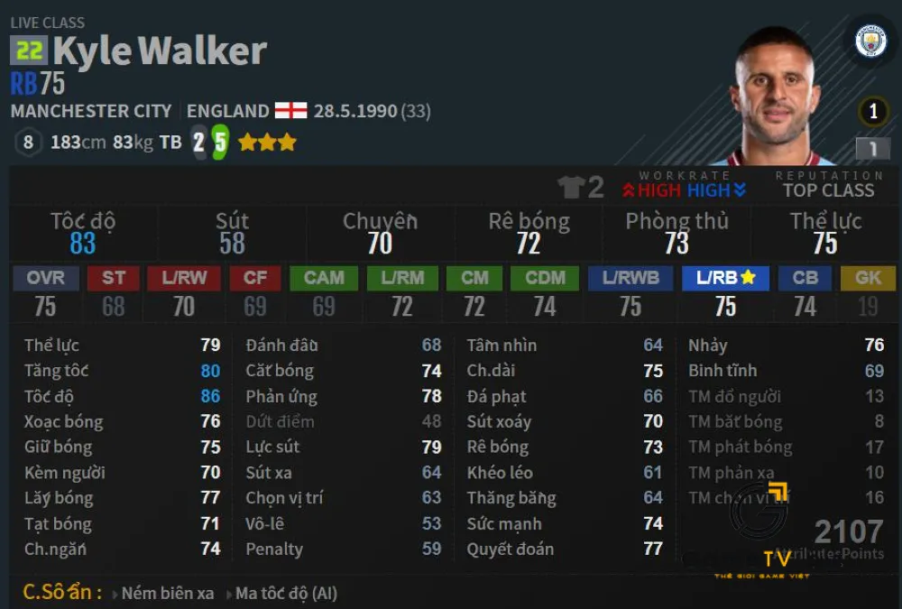 Kyle Walker (Mùa Live - Lương 8)